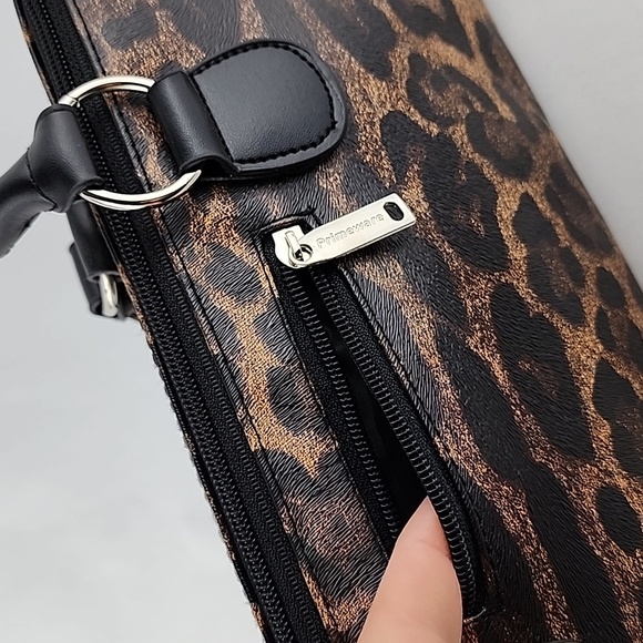 NWT Primeware Black Faux Leather Leopard Print Insulated Wine Bottle Lunch Bag - Picture 6 of 11